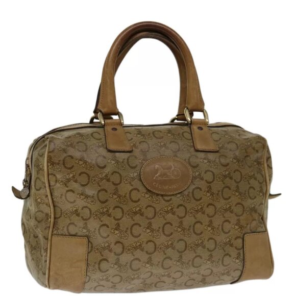 CELINE C Macadam Canvas Boston Bag Beige Auth